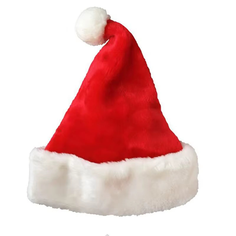 Top Grade Plush Christmas Hat for Adults Big Ball Plush Christmas Hat Red Santa Claus Hat for Men and Women