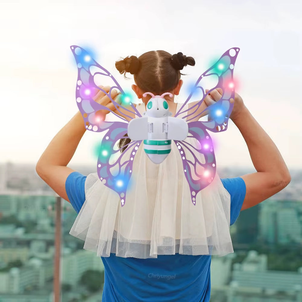 Electric Butterfly Wings Moving Elf Wing with Light Fairy Wings for Kids Birthday Christmas Cosplay Dress up Angel Girls Toy